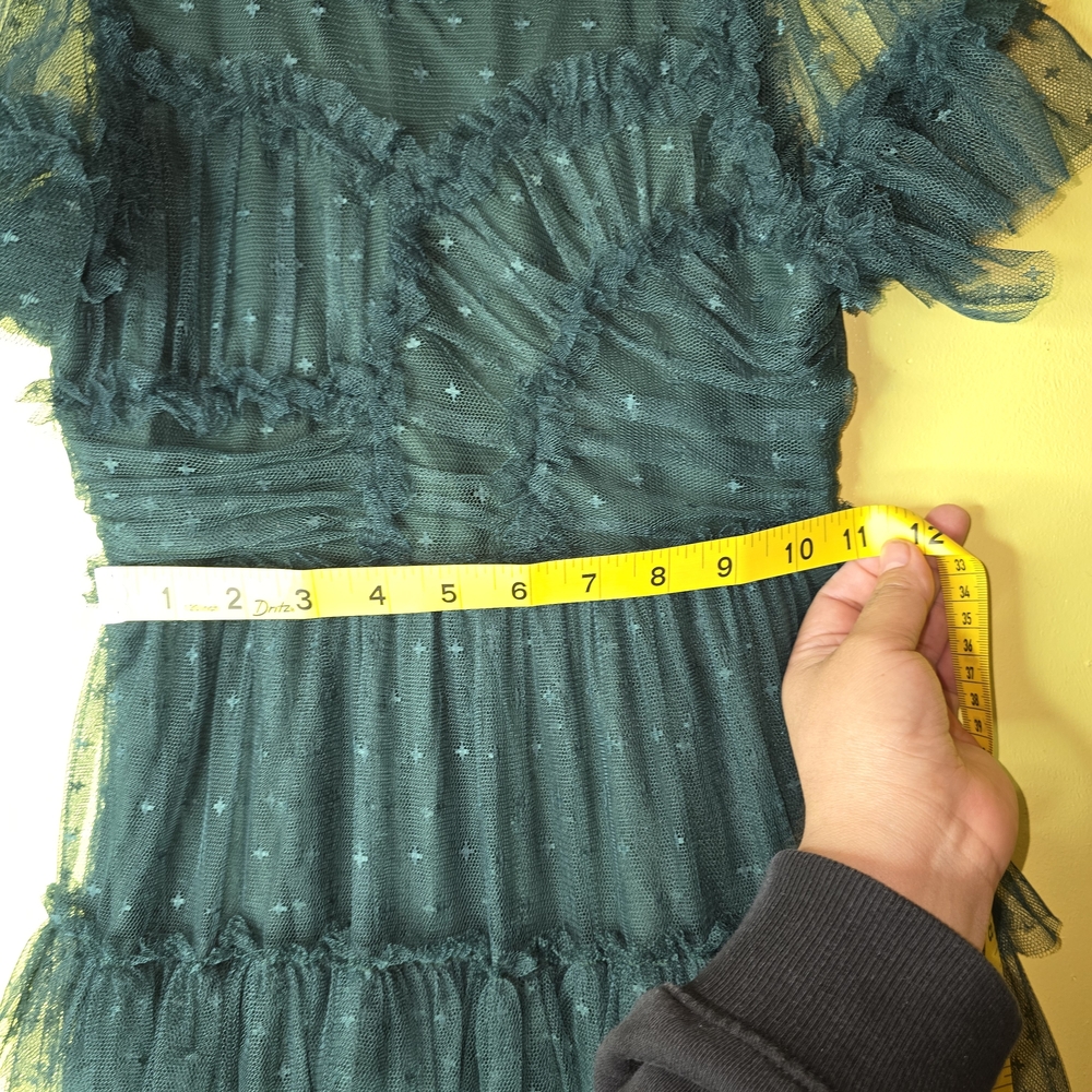 Girls Emerald Green Ruffle Tiered Tulle Dress - Picture 9 of 9